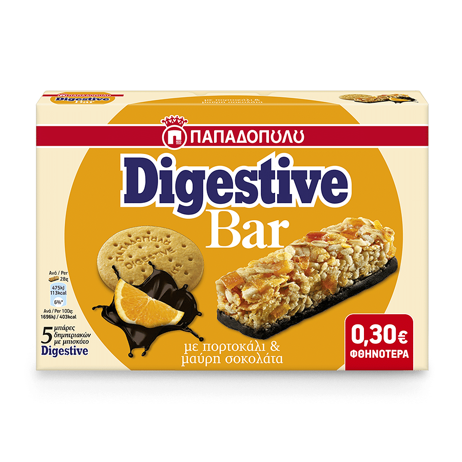Image of Digestive Bar with orange pieces and dark chocolate coated base