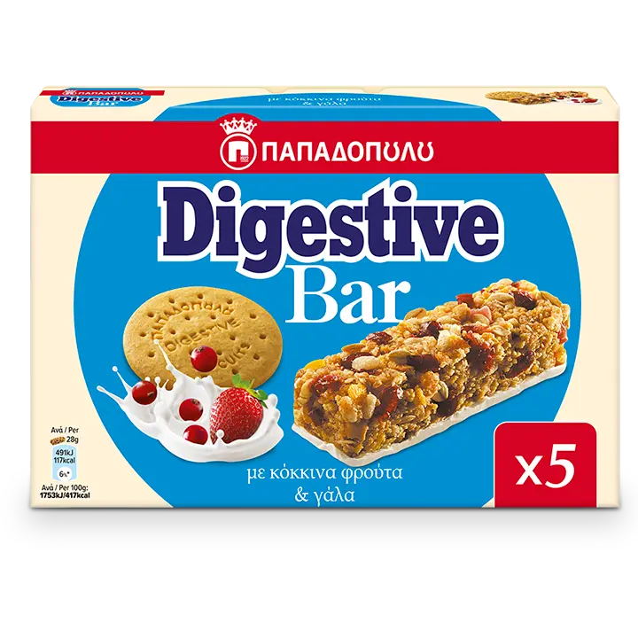 Image of Digestive Bar with red fruits and milk coated base