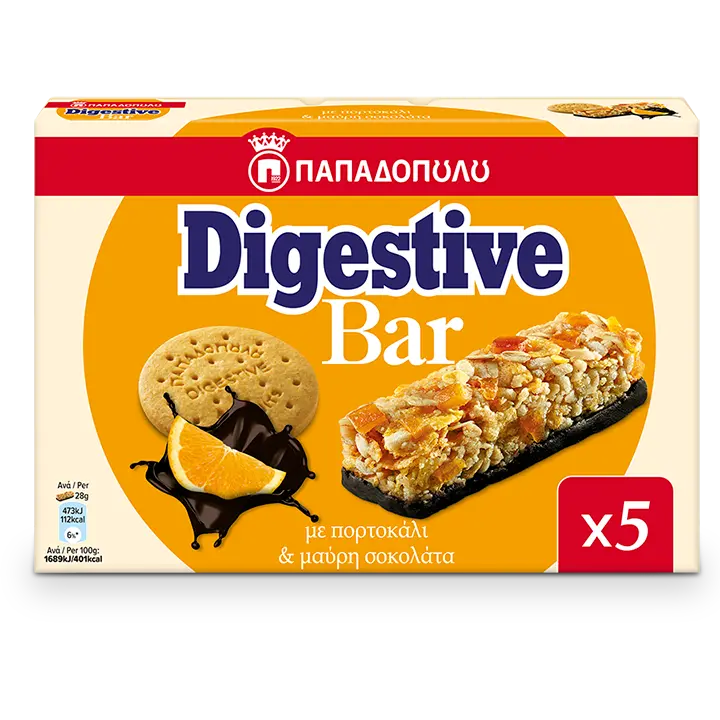 Product Image of Digestive Bar with orange pieces and dark chocolate coated base