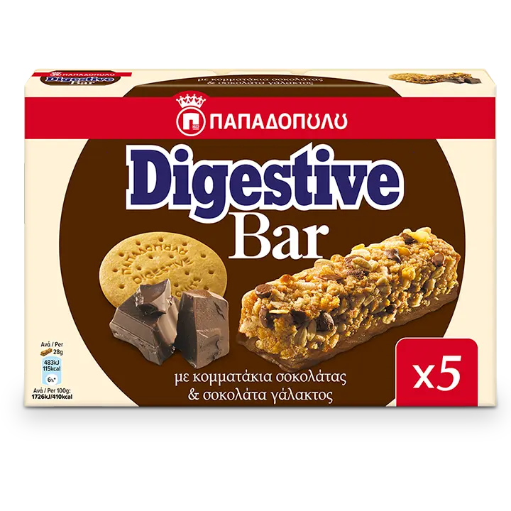 Image of Digestive Bar with milk chocolate chips and milk chocolate coated base