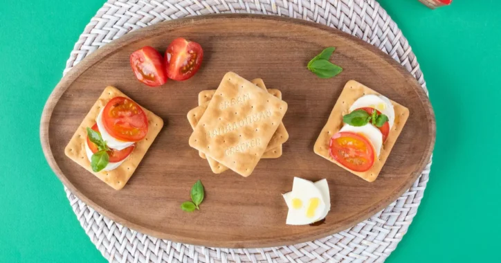 image for Cream Crackers Παπαδοπούλου με μοτσαρέλα, ντομάτα και βασιλικό