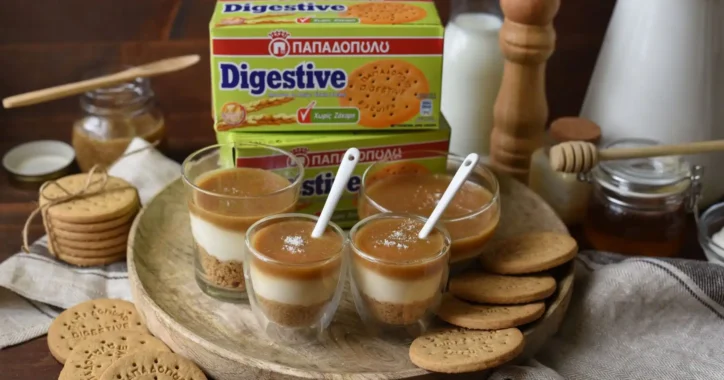 image for Cheesecake cups με healthy salted caramel και Digestive Παπαδοπούλου χωρίς ζάχαρη