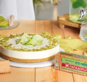 image for Cheesecake με λάιμ, μέλι και Πτι Μπερ χωρίς προσθήκη ζάχαρης