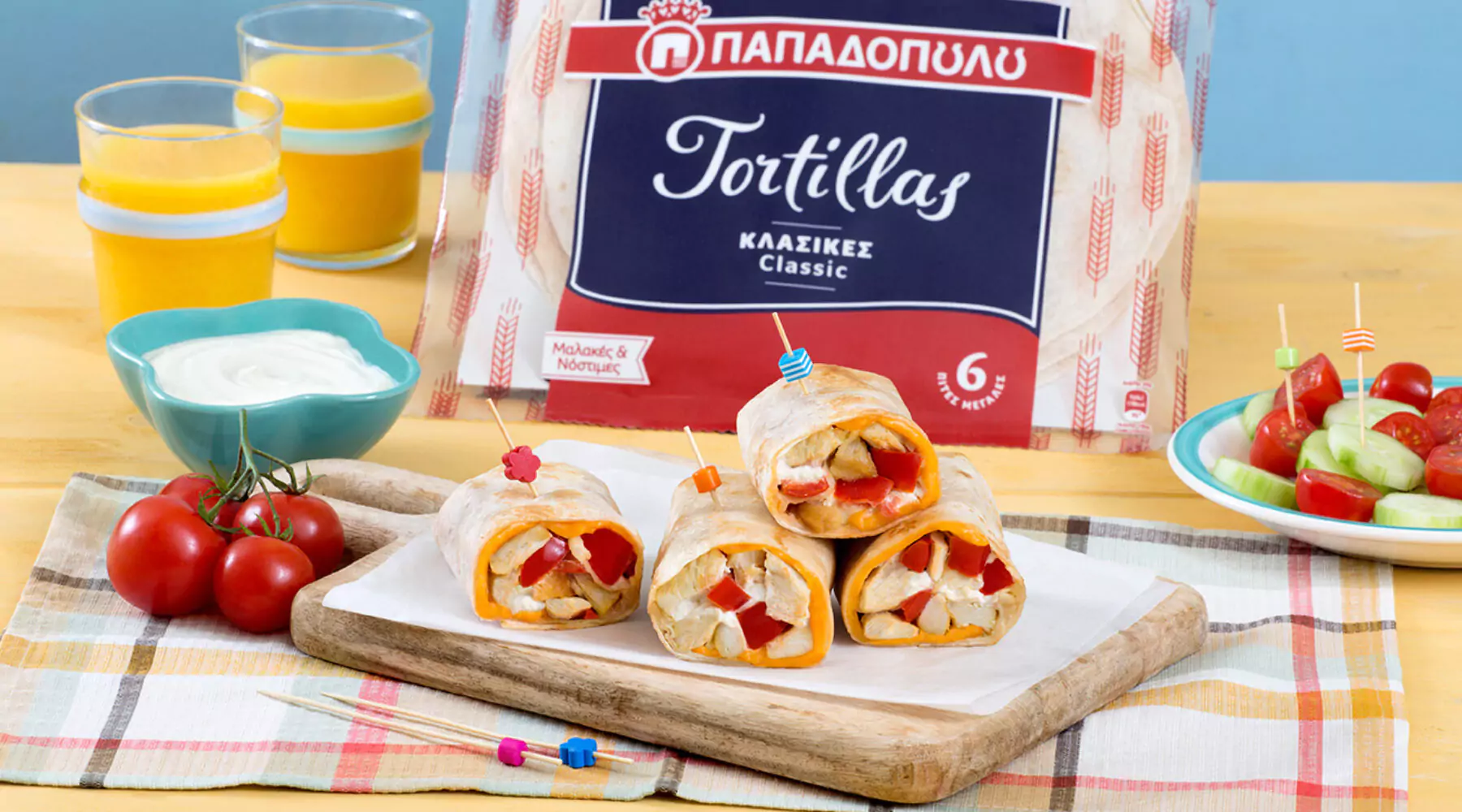 Top slider image for Τορτίγιες με τυρί cheddar, κοτόπουλο και ντομάτα
