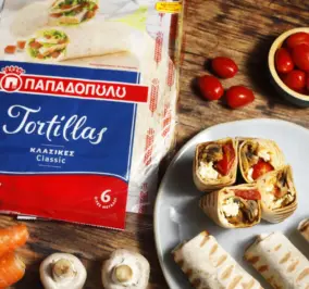 Recipe for Μανιταρόπιτα με φέτα σε Tortillas Παπαδοπούλου